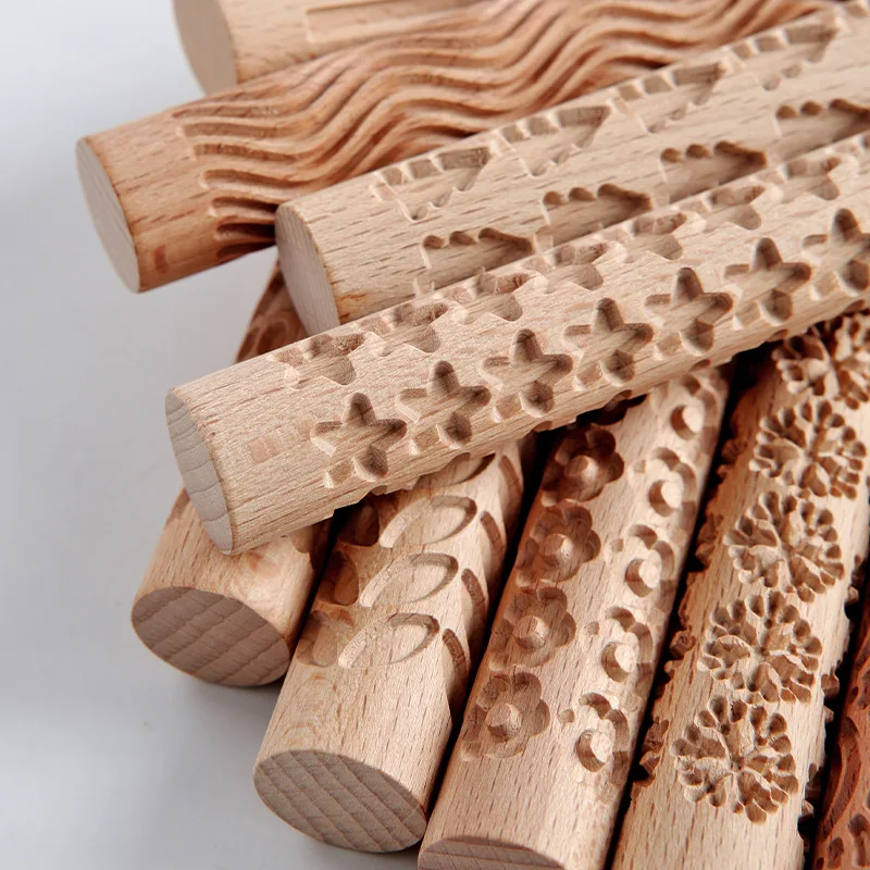 Rouleau Texturé en Bois de Hêtre pour Argile & Poterie – Motif Grain de Bois 15x2cm