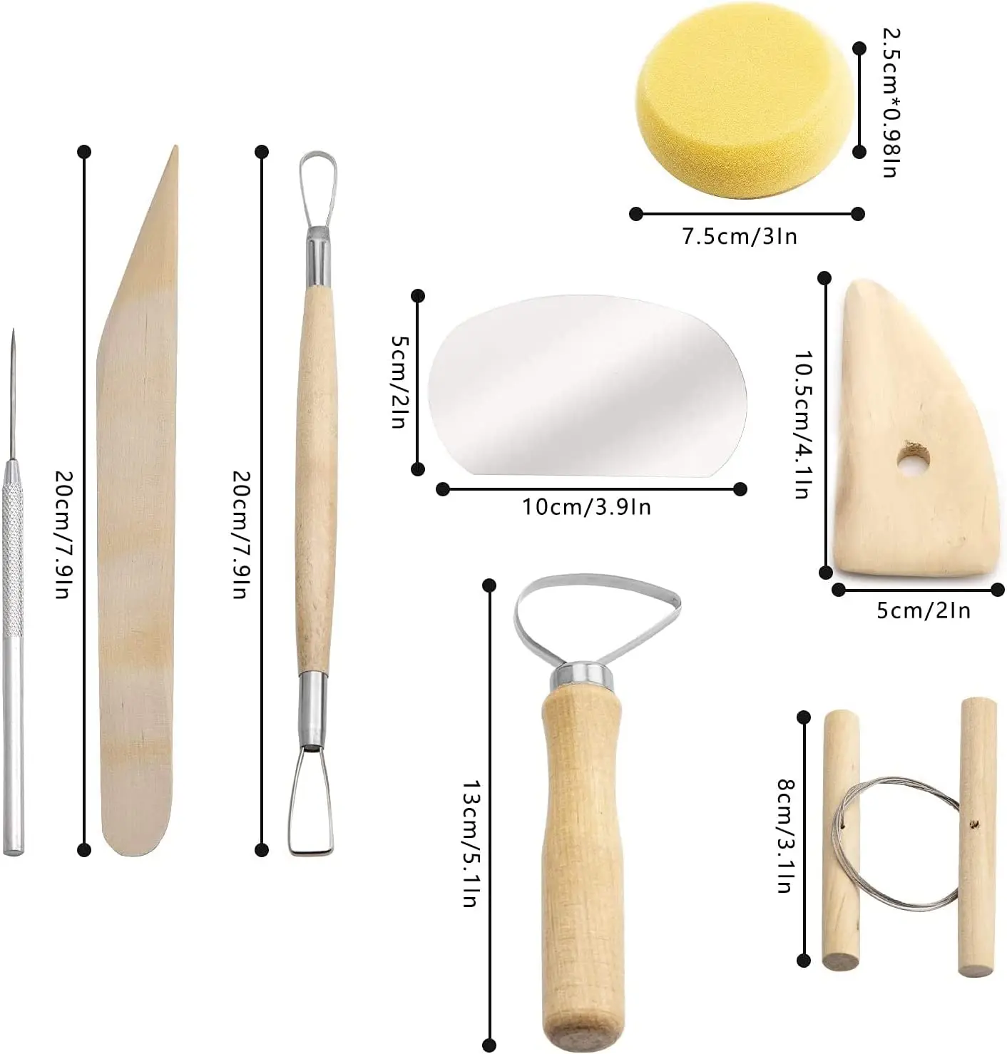 Xinyi Art – Set 9 Outils Sculpture Argile Bois & Inox + Sac Imperméable