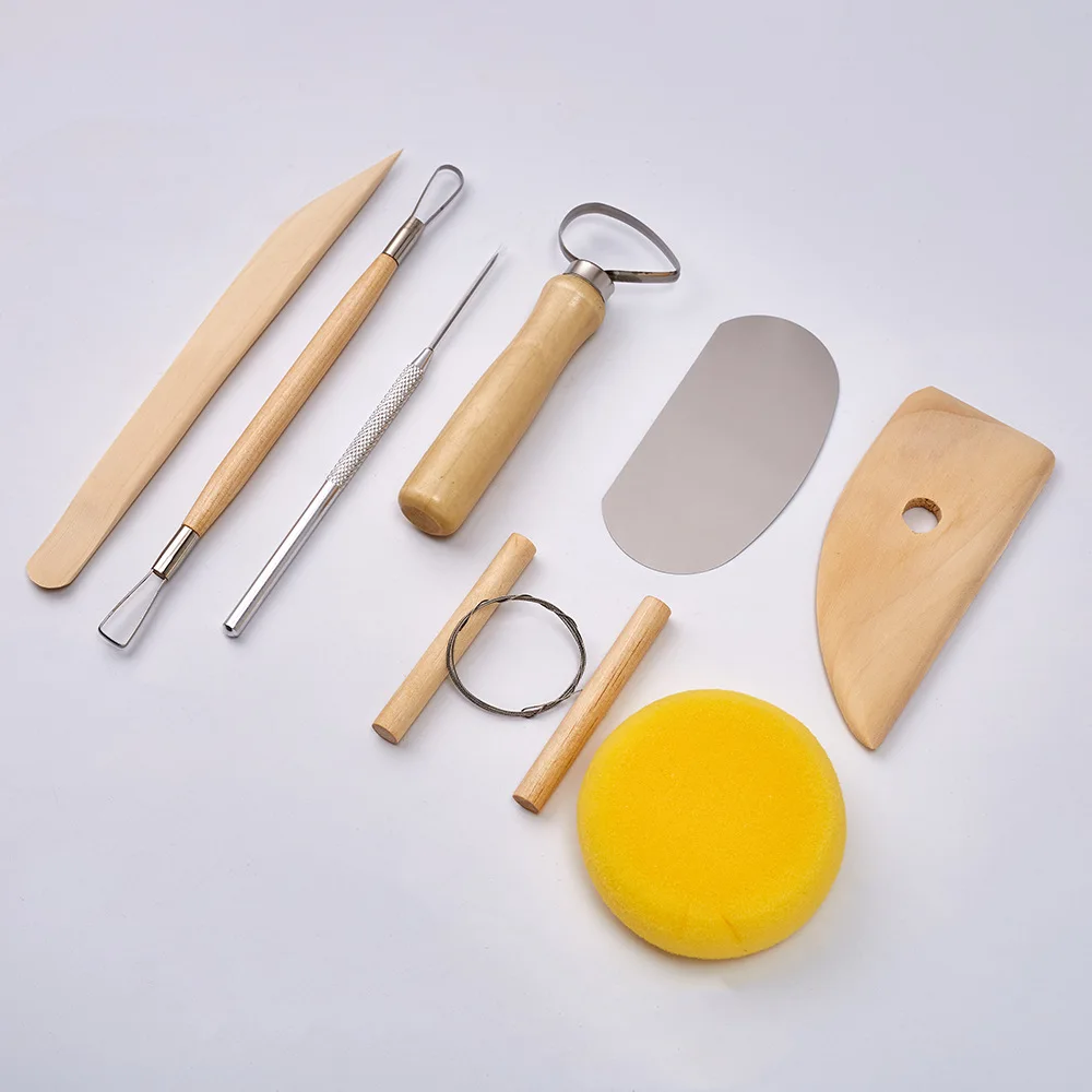 Xinyi Art – Set 9 Outils Sculpture Argile Bois & Inox + Sac Imperméable