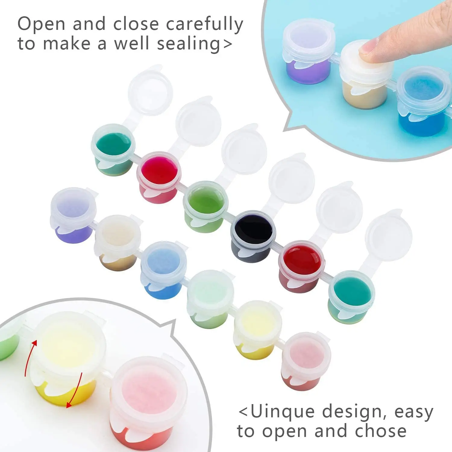 Set de 6 Pots Acryliques Vides 3ml avec Couvercles – Rangement Peinture