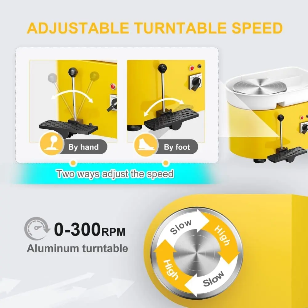 Tour de poterie électrique 350W - Plateau 25cm, 0-300 tr/min, DIY argile 110/220V