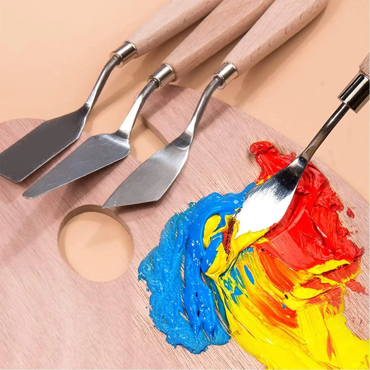 Set 10 Couteaux à Palette Peinture Huile – Lames Inox & Manche Bois | XinyiArt