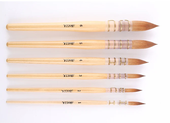 XinyiArt – Lot de 6 Pinceaux Aquarelle Synthétiques Professionnels | Manche Bois & Virole Alu