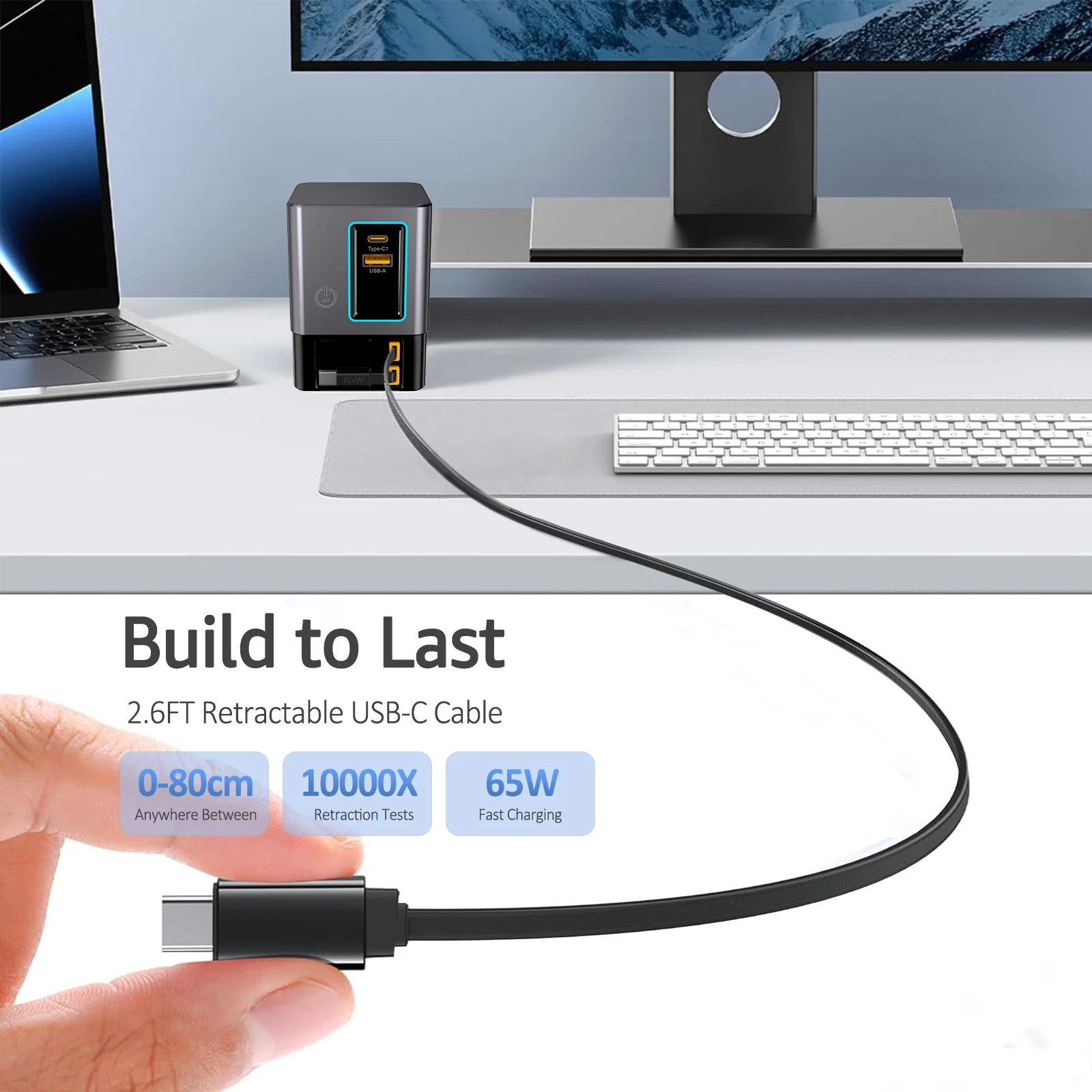 Station de Charge GaN 85W PowerCombo – Hub USB-C Rétractable Charge Rapide 65W Multi-appareils