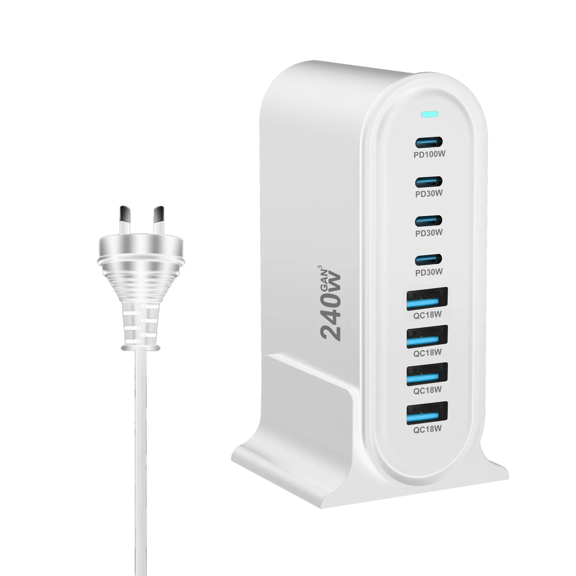 Chargeur GaN 240W 8 Ports USB-C PD3.0 QC3.0 Charge Rapide MacBook iPhone Samsung