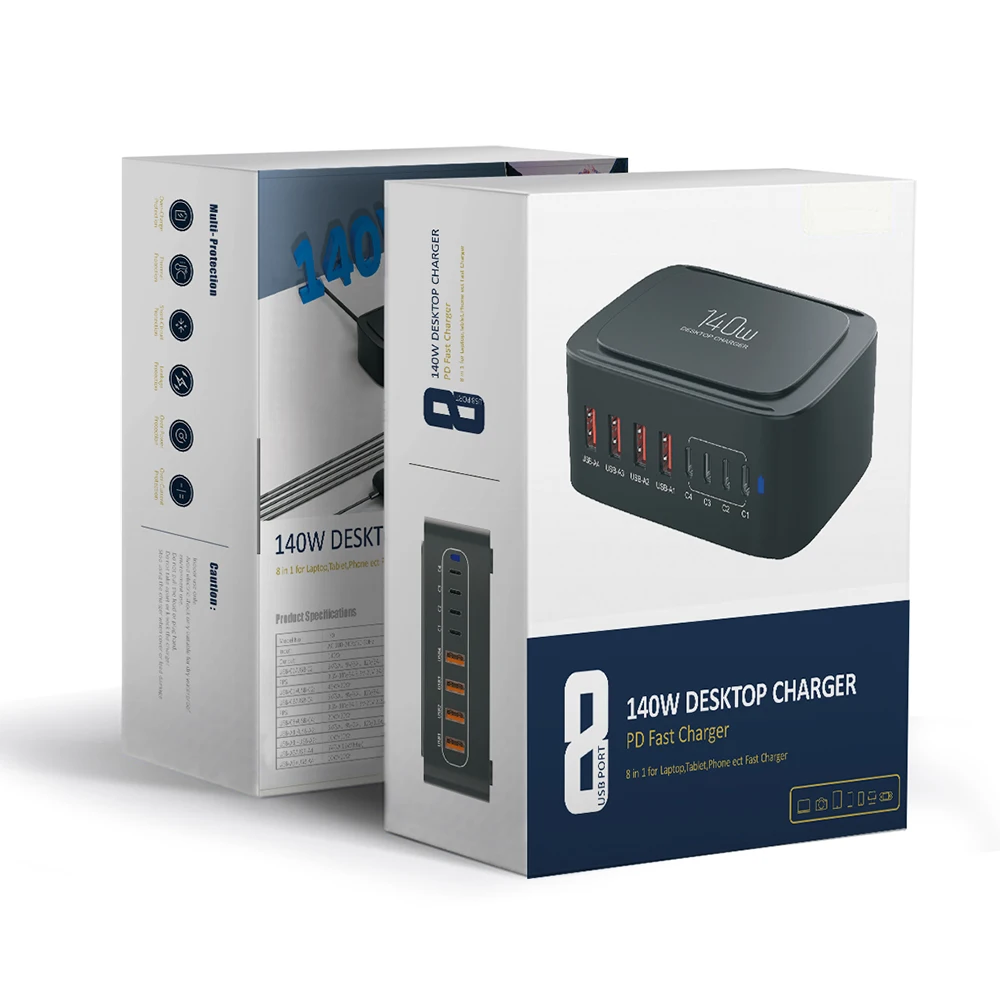 Station de Charge Rapide 8 Ports ILEPO 140W – USB-C PD 65W & QC3.0