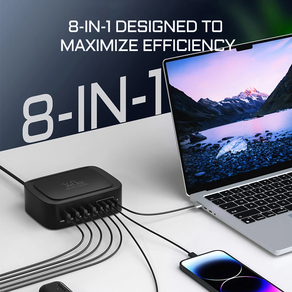 Station de Charge Rapide 8 Ports ILEPO 140W – USB-C PD 65W & QC3.0