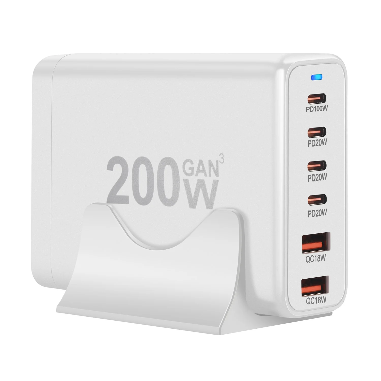 Station de Charge GaN 200W 6 Ports USB-C PD Chargeur Bureau Rapide Multiappareils