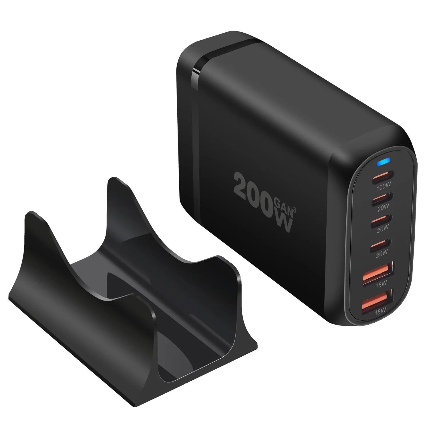Chargeur GaN 200W 6 ports USB-C/USB-A charge rapide PD 100W multi-appareils