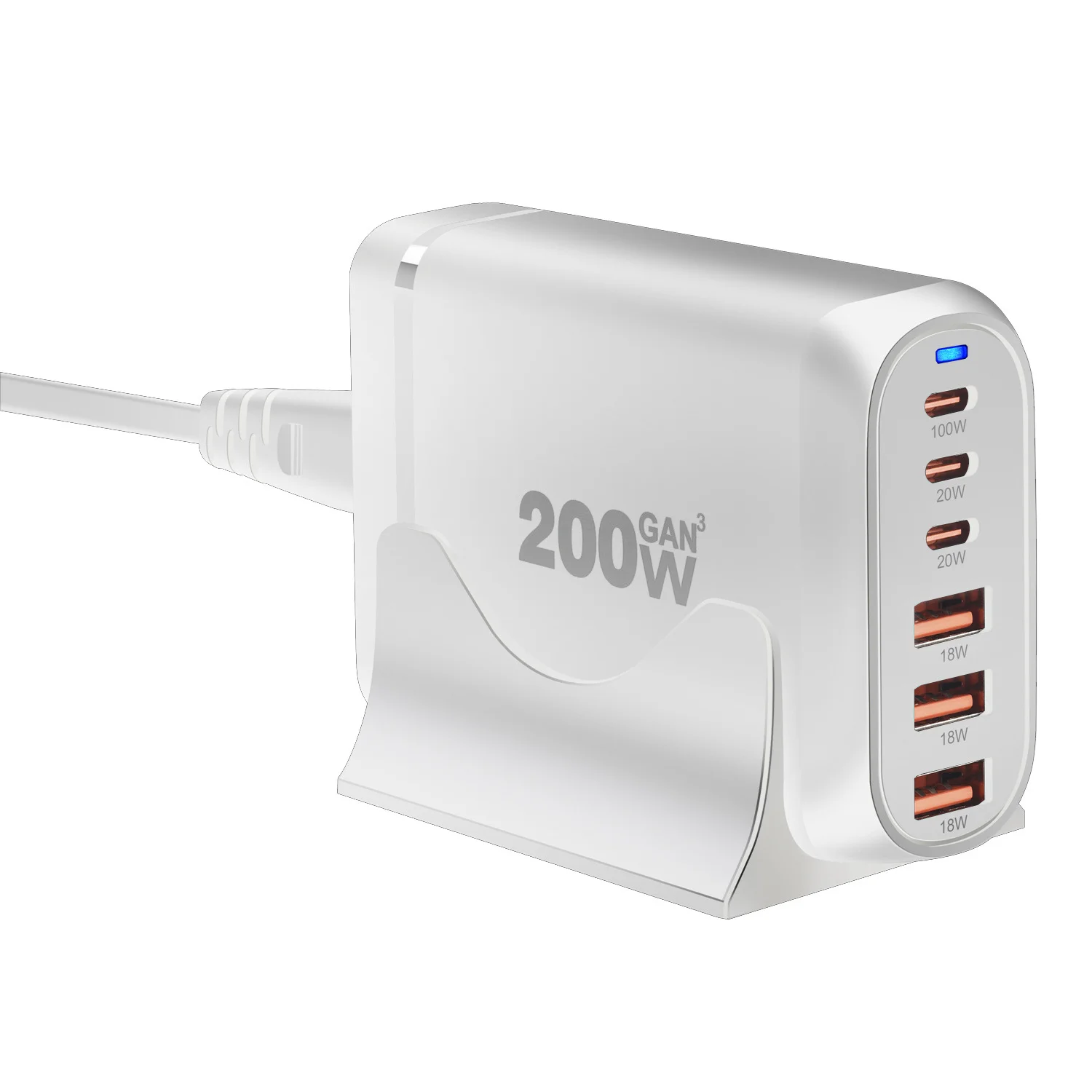 Chargeur GaN 200W 6 ports USB-C/USB-A charge rapide PD 100W multi-appareils