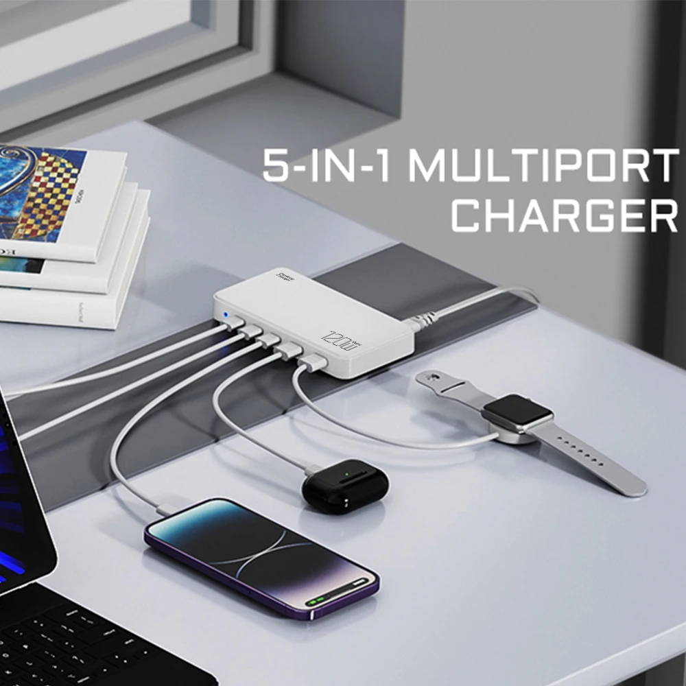 Chargeur GaN 120W 6 Ports USB-C & USB-A Charge Rapide PD3.0 QC3.0 Multi-appareils