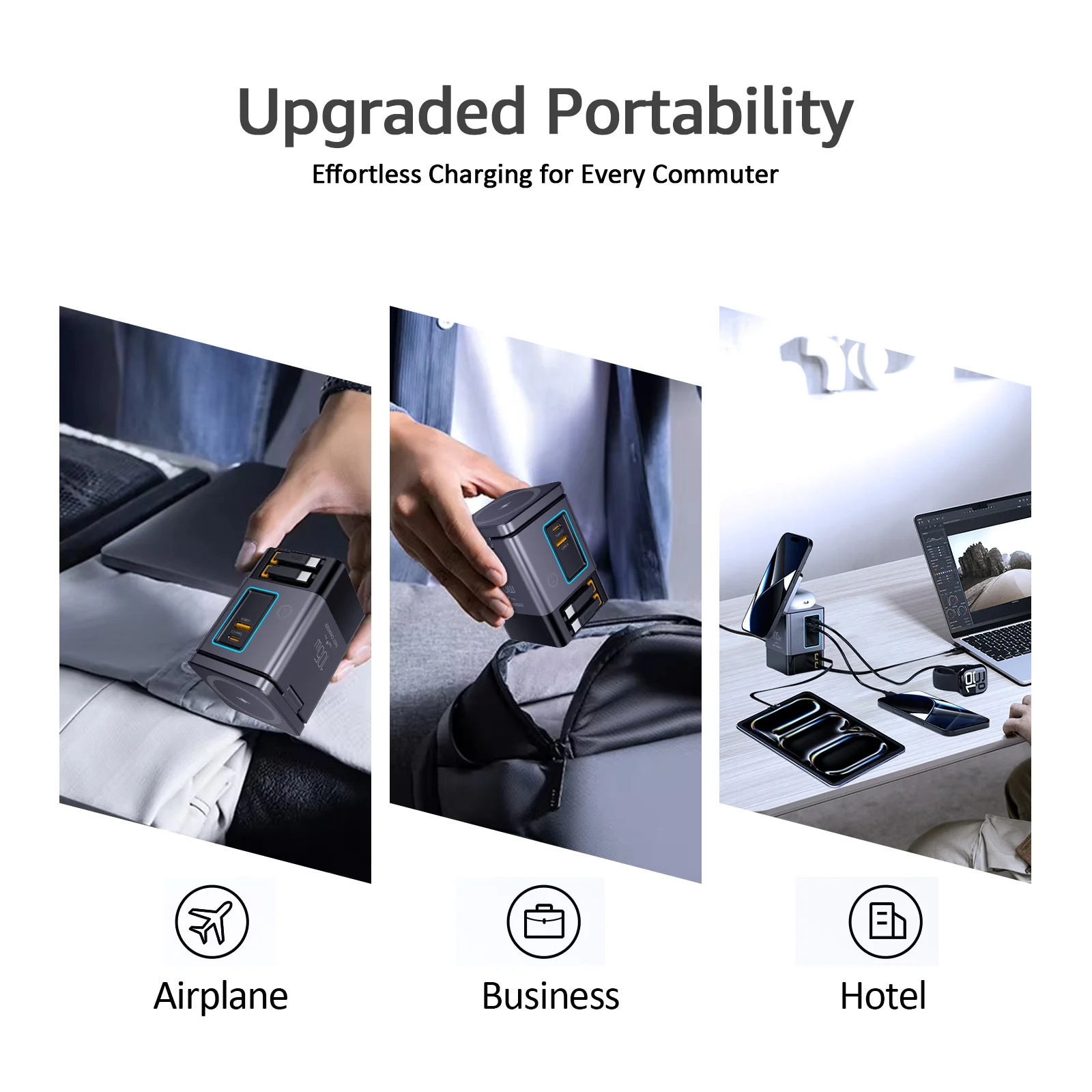 Station de Charge 6-en-1 PowerCombo 105W – Sans Fil, USB-C Rétractable & Lampe Intégrée