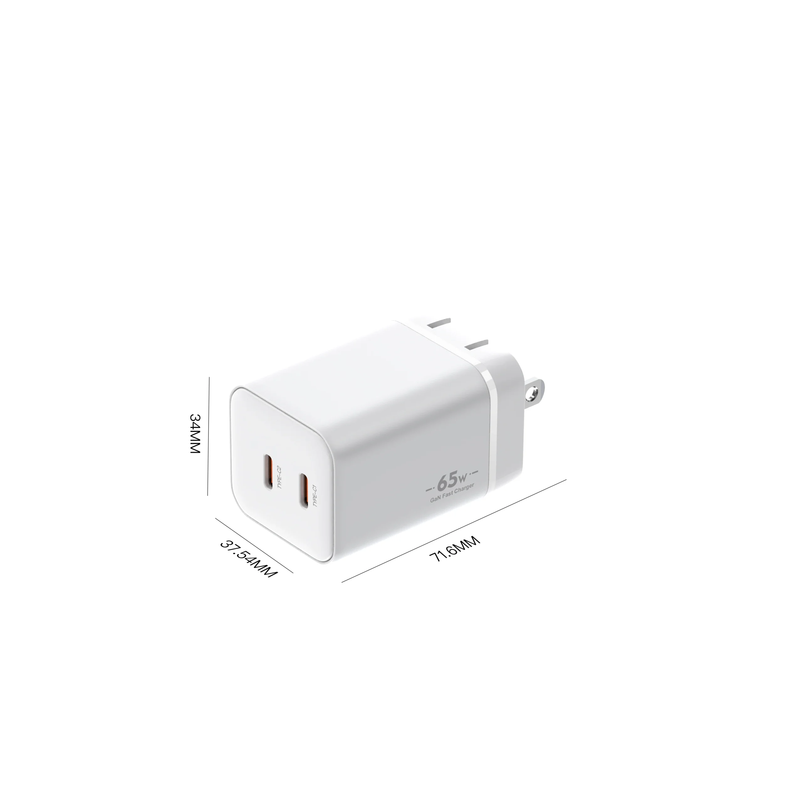 Chargeur GaN 65W Double USB-C Charge Rapide PD 3.0 – iPhone, Android, PC