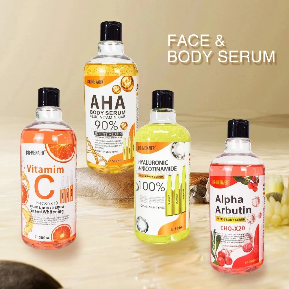 Sérum Éclaircissant Visage & Corps 500ml – Vitamine C, AHA, Niacinamide & Acide Hyaluronique