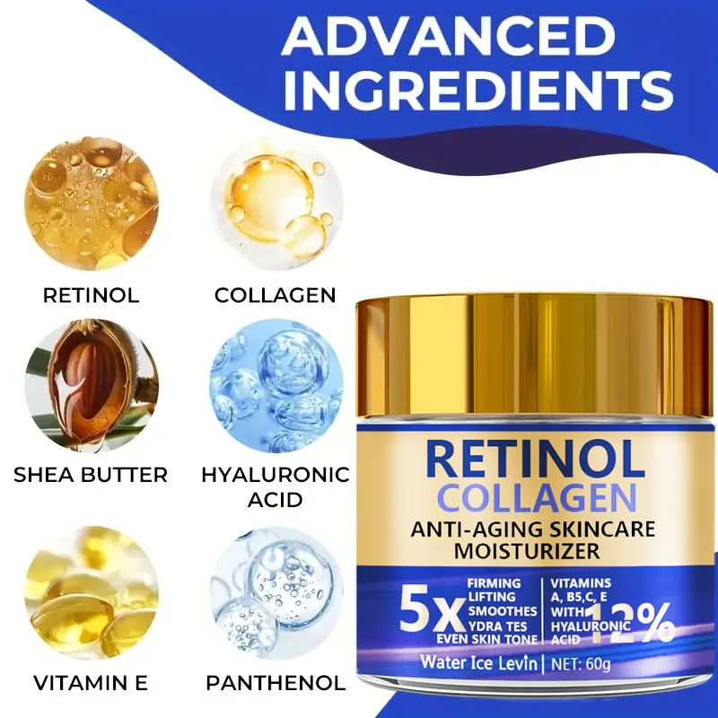 Crème Visage Rétinol & Collagène Anti-Âge Hydratante Raffermissante 60g