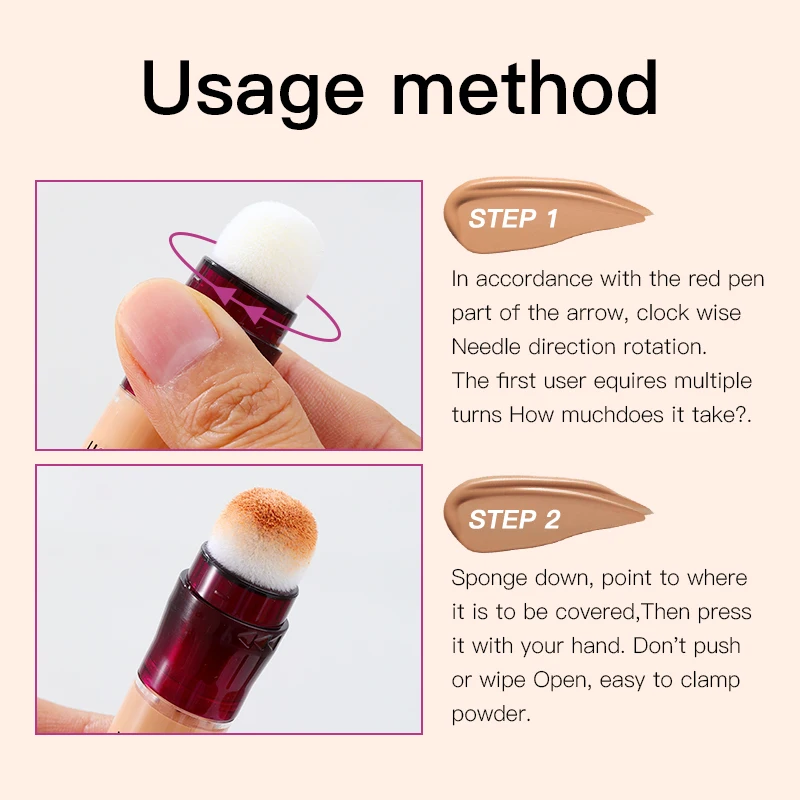Correcteur à Tête Éponge – Cache Cernes, Taches & Imperfections – Fond de Teint Hydratant Longue Durée
