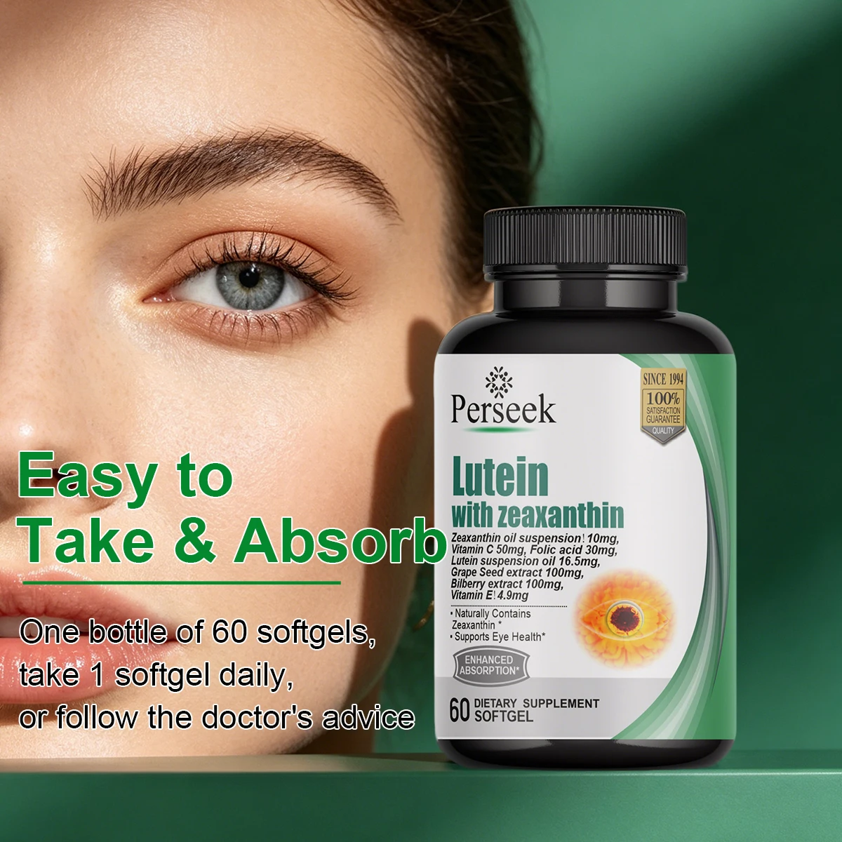 Capsules Lutéine & Zéaxanthine Perseek – Santé des Yeux 60 Softgels Certifié ISO/HACCP