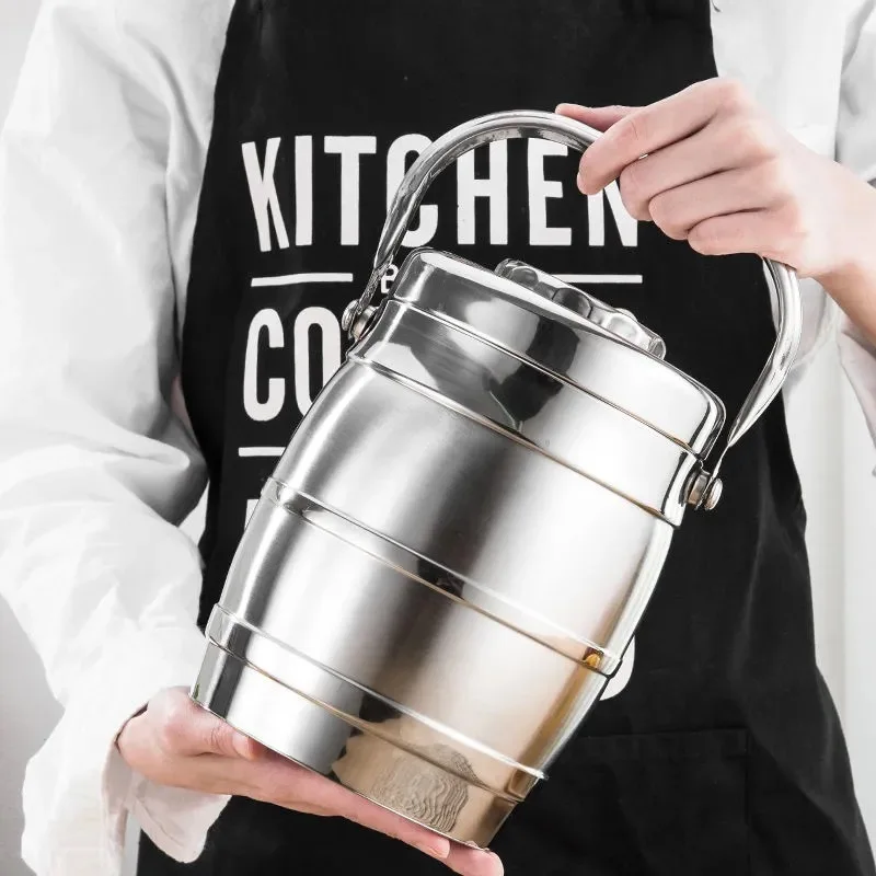 Lunch Box Bento Inox 6,5L Triple Compartiments – Gamelle Isotherme avec Poignée