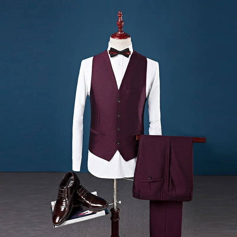 Costume 3 pièces homme Y2607 – Veste col châle + Gilet + Pantalon, Style Britannique & Italien
