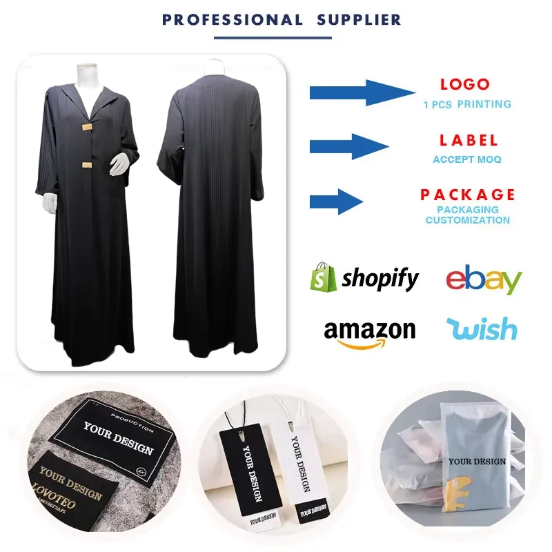 Abaya Modeste MQ189 – Robe Longue Ample Style Cardigan, Tissu Respirant Toutes Saisons