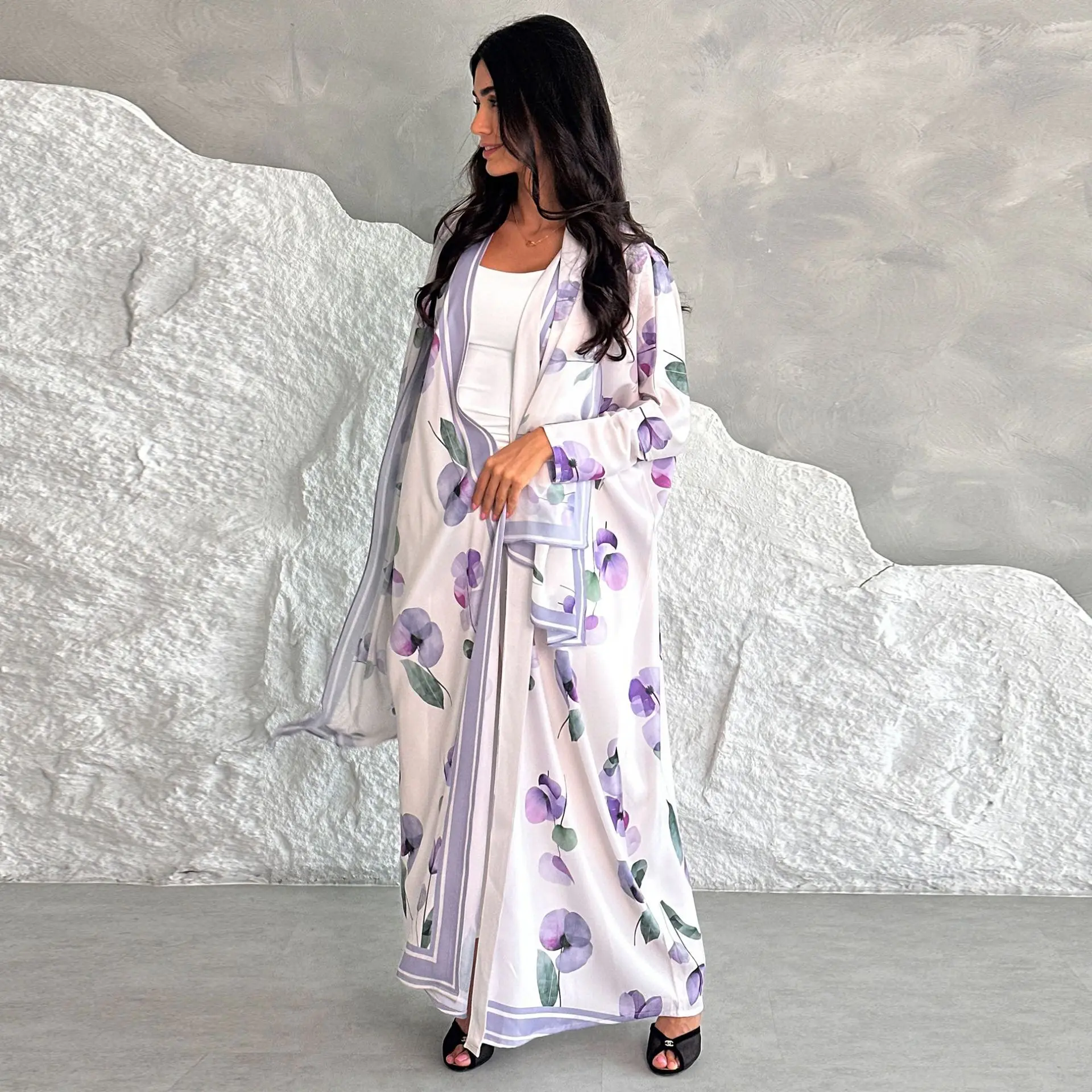 Abaya Dubaï MQ290 – Robe musulmane imprimé floral avec hijab | Taille plus