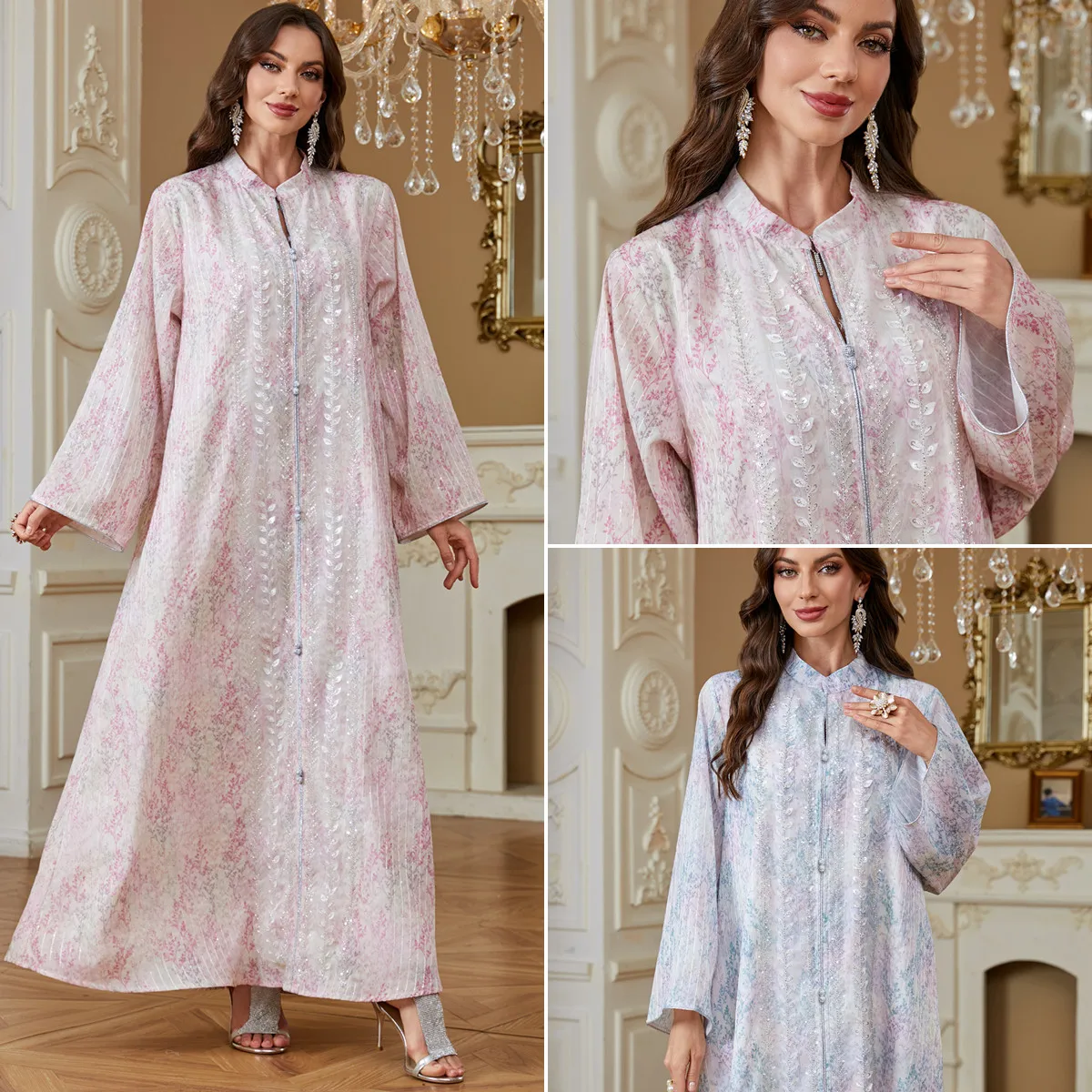 Abaya Brodée Paillettes MQ277 – Robe Islamique Maxi Femme | Dubaï Style