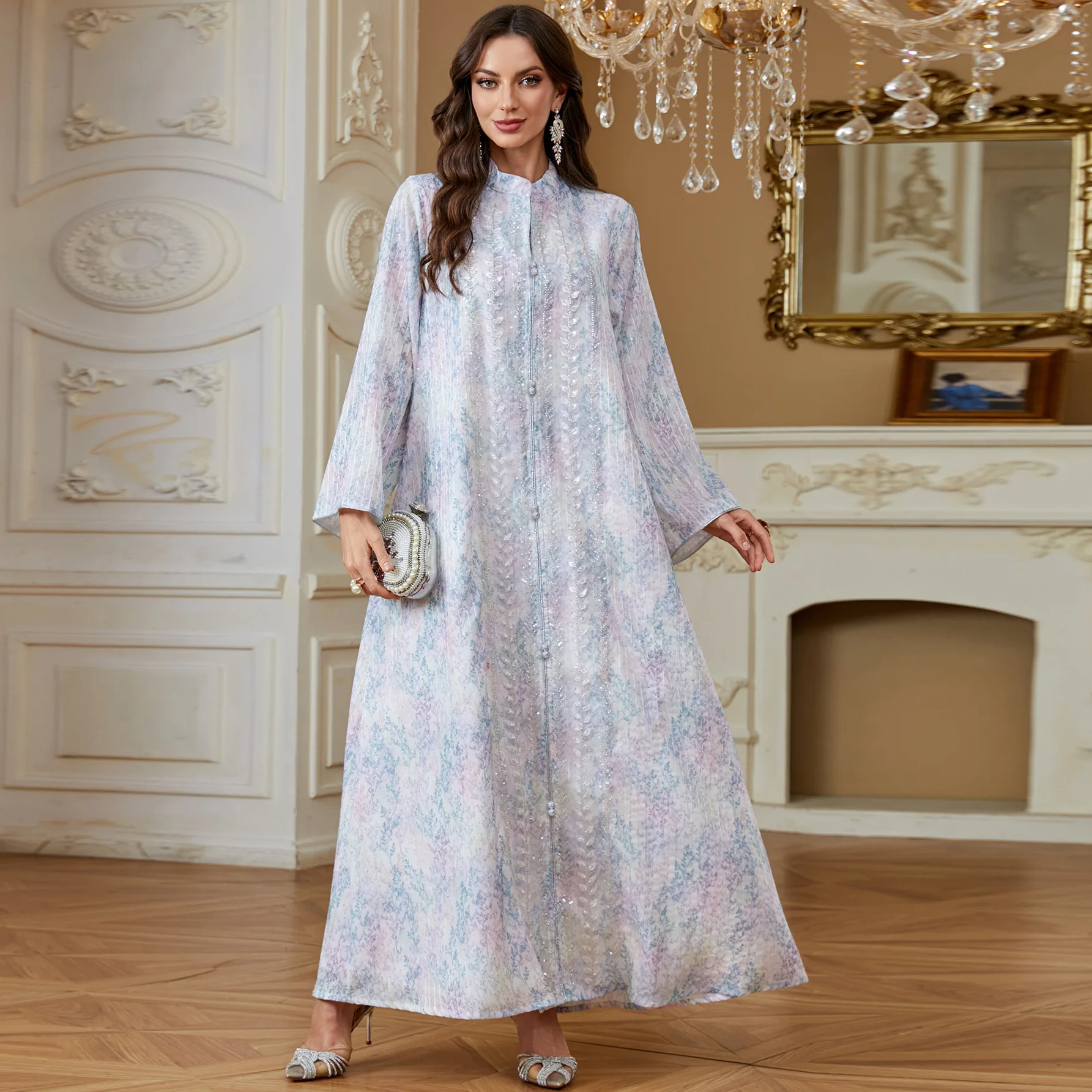 Abaya Brodée Paillettes MQ277 – Robe Islamique Maxi Femme | Dubaï Style