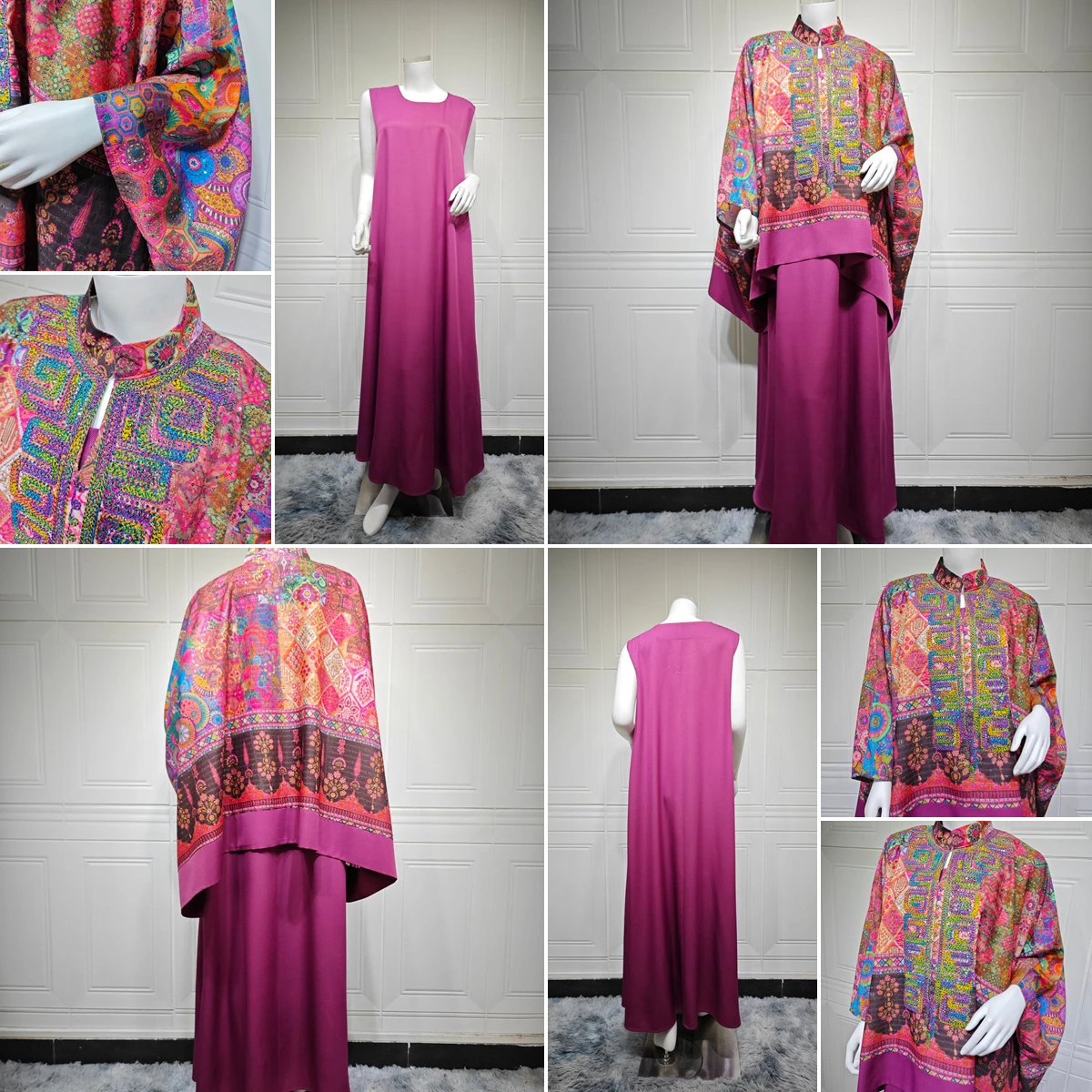 Abaya AB553 Brodée Manches Chauve-Souris + Robe Intérieure – Élégance Islamique