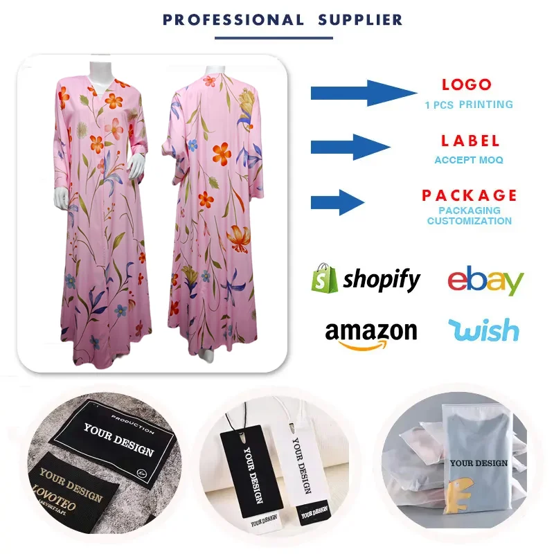 Abaya Ouverte Florale MQ252 – Robe Musulmane Maxi avec Foulard | Cardigan Dubaï pour Femme