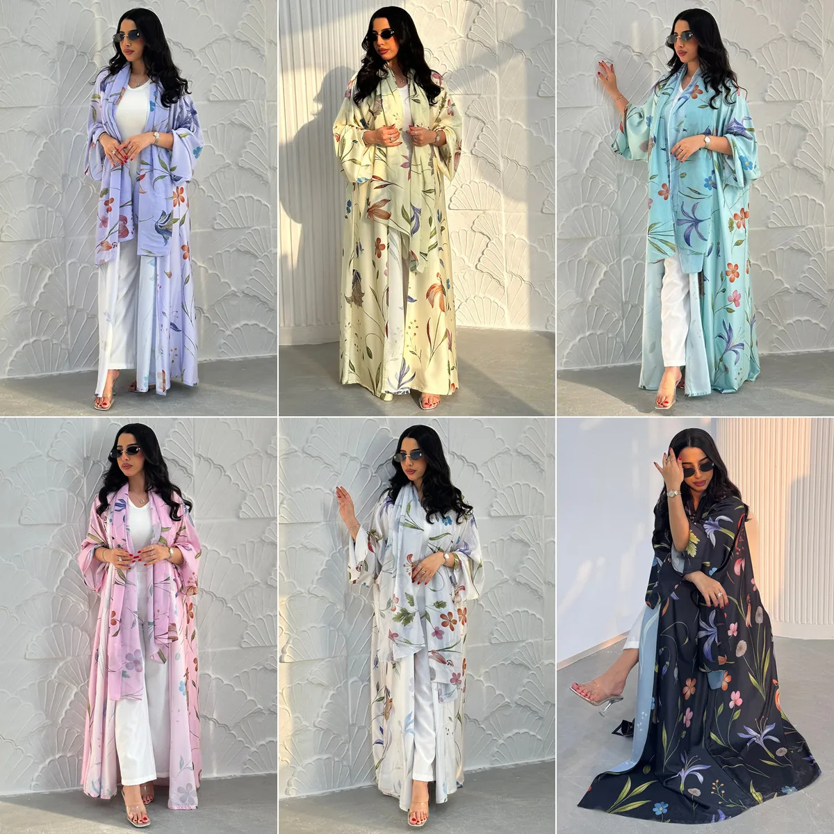 Abaya Ouverte Florale MQ252 – Robe Musulmane Maxi avec Foulard | Cardigan Dubaï pour Femme
