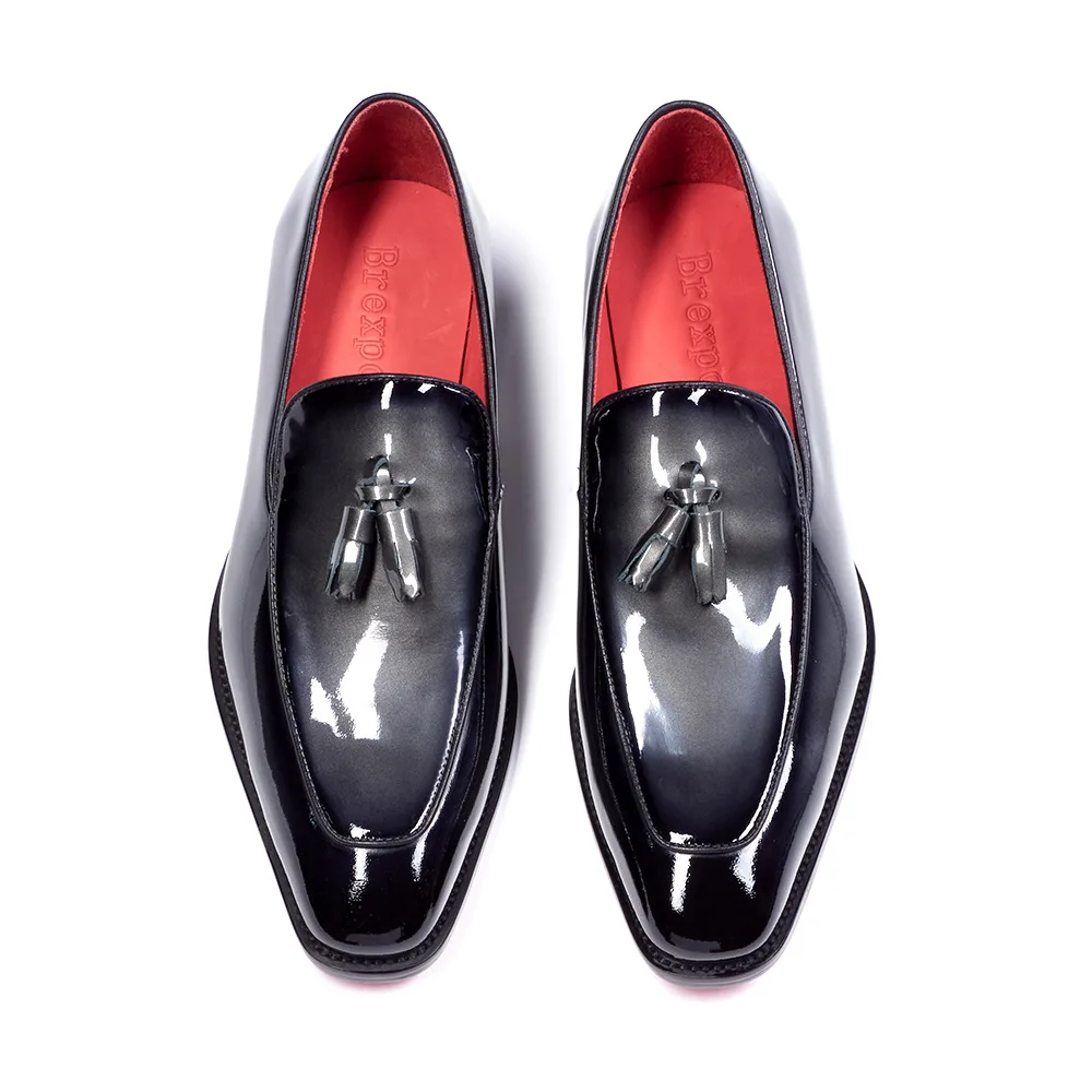 Mocassins homme cuir véritable à pompons – Bout pointu, semelle rouge, fait main | 509-A38