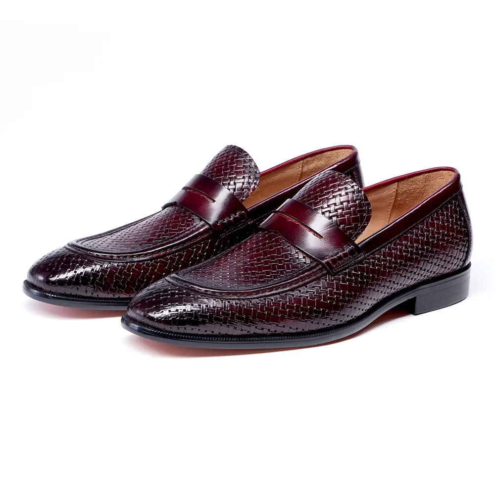Chaussures homme cuir véritable tressé peint à la main – Modèle 3618-60