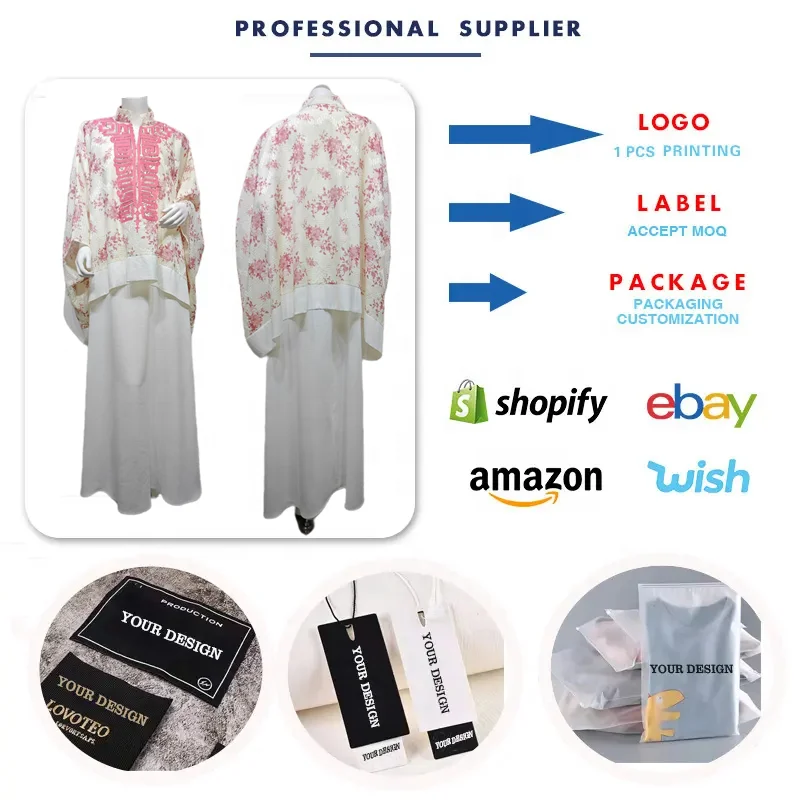 Ensemble Abaya Femme AB554 – Robe Maxi Florale Brodée avec Manches à Cordons
