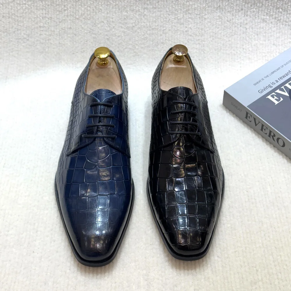 Chaussures Oxford Derby en cuir véritable pour homme – Style luxe gaufré à lacets L02-310A