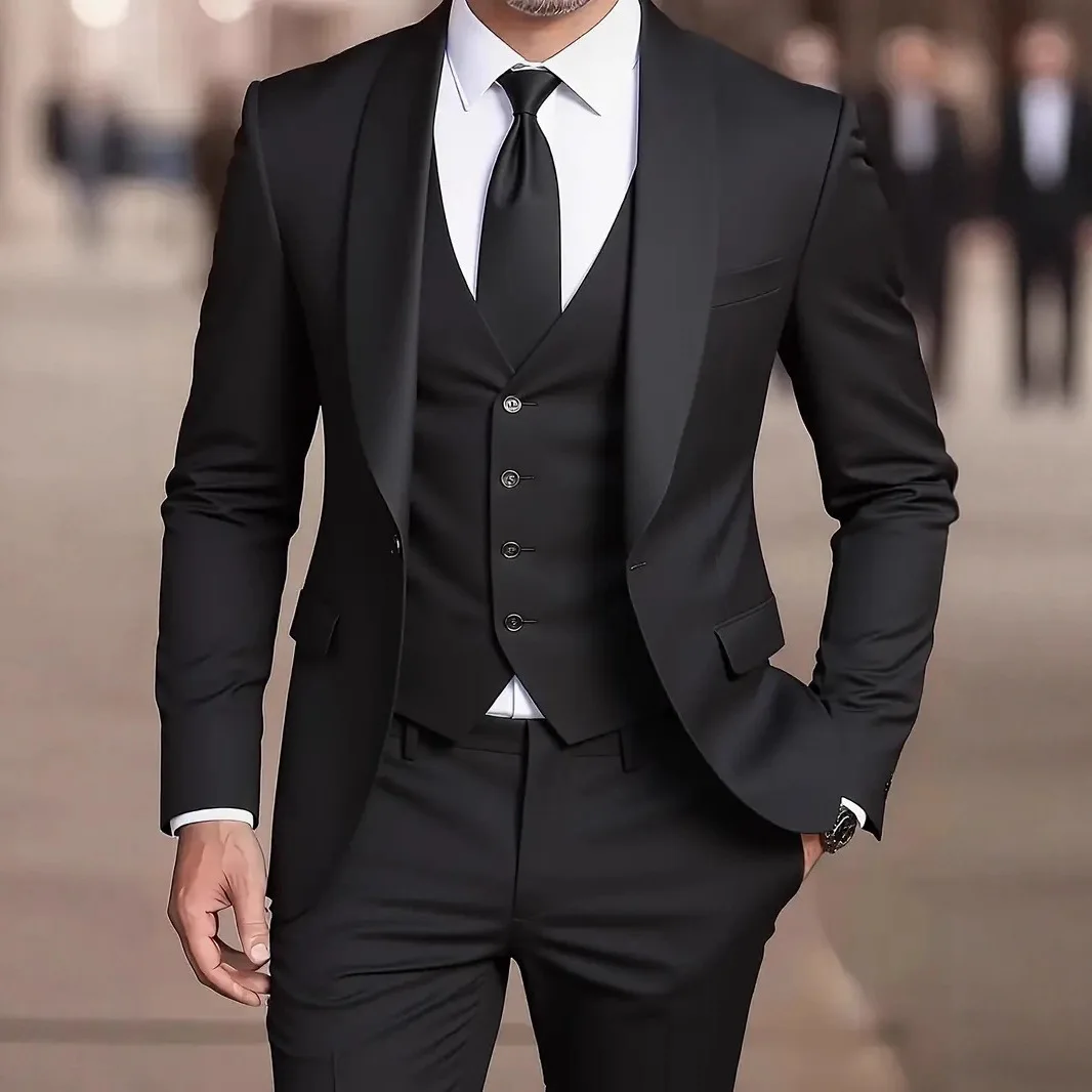 Costume 3 pièces homme Y2605 – Veste col châle + Gilet + Pantalon | Mariage & Business