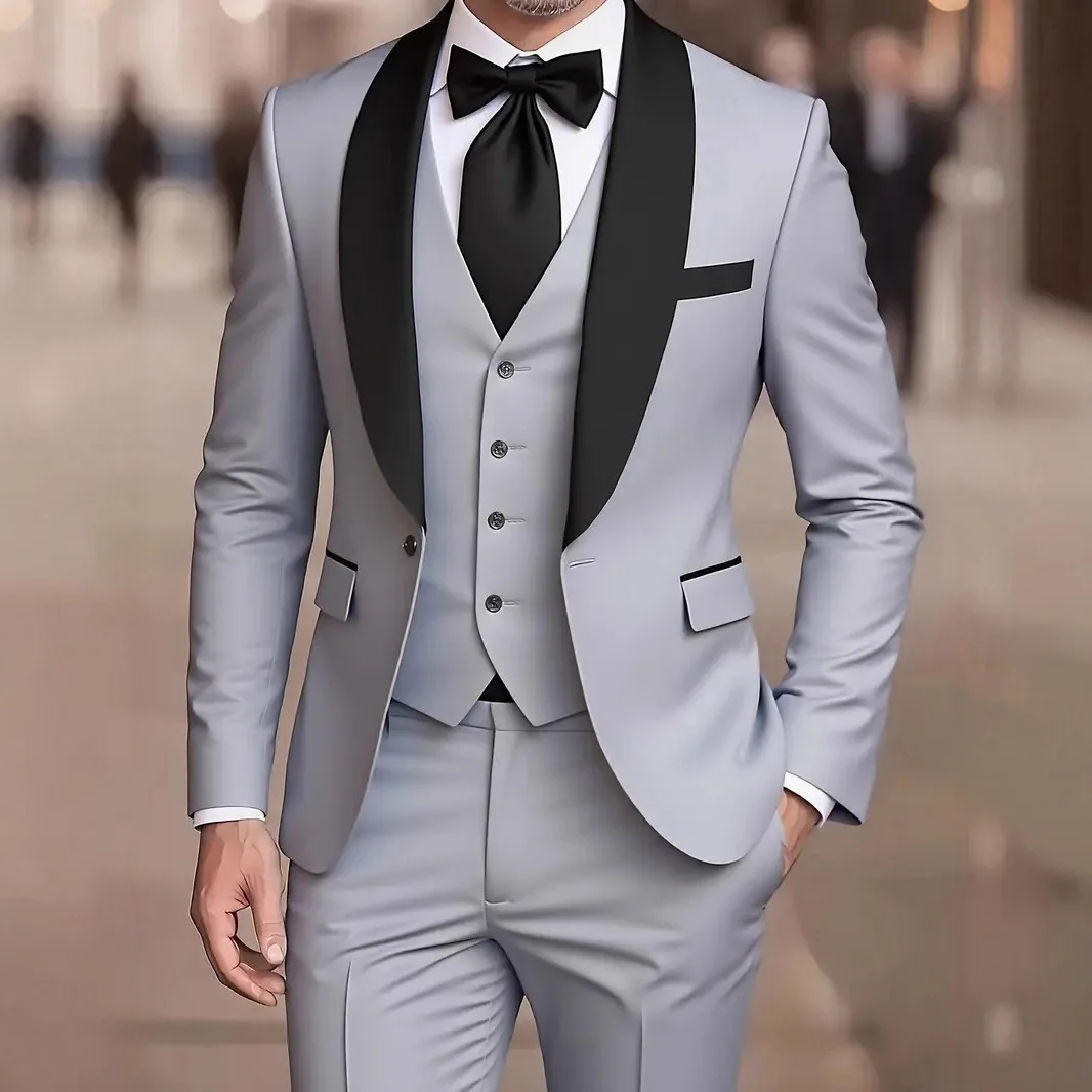 Costume 3 pièces homme Y2605 – Veste col châle + Gilet + Pantalon | Mariage & Business