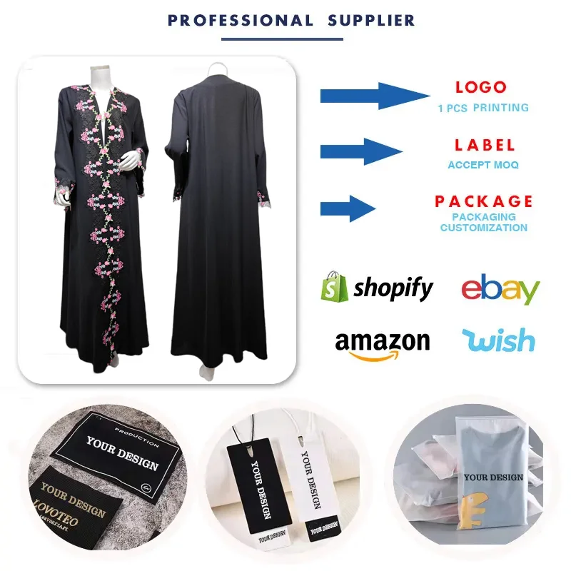 Abaya Ouverte Brodée MQ275 – Robe Musulmane Maxi Dentelle & Patchwork | Style Dubaï