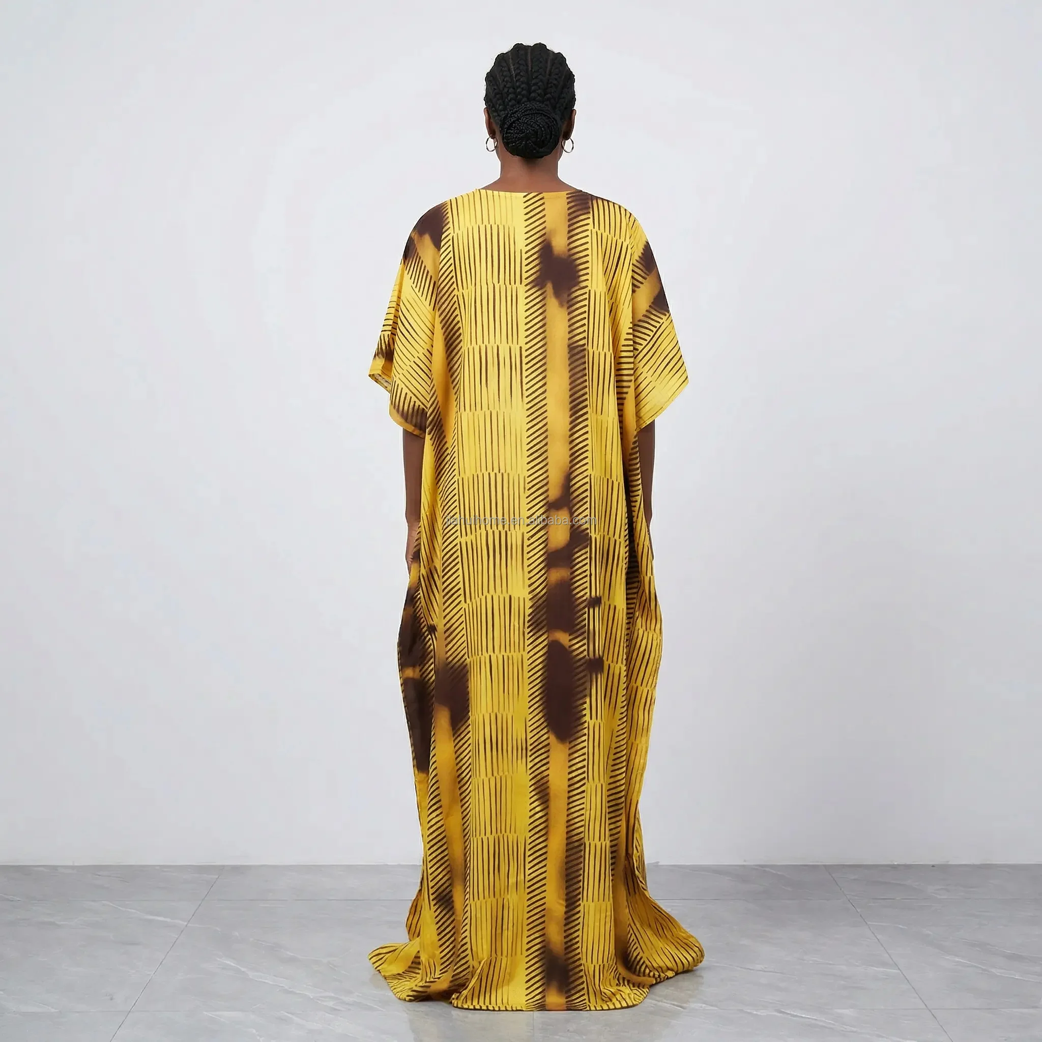 Robe Longue Africaine de Luxe | Broderie Paillettes | Kaftan Bubu Manches Chauve-Souris