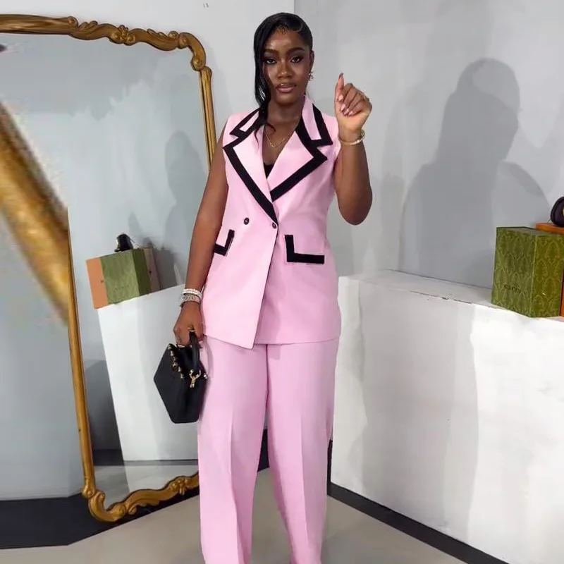 Ensemble 2 Pièces Femme Gilet + Pantalon Color Block – Tenue Bureau Chic Africaine