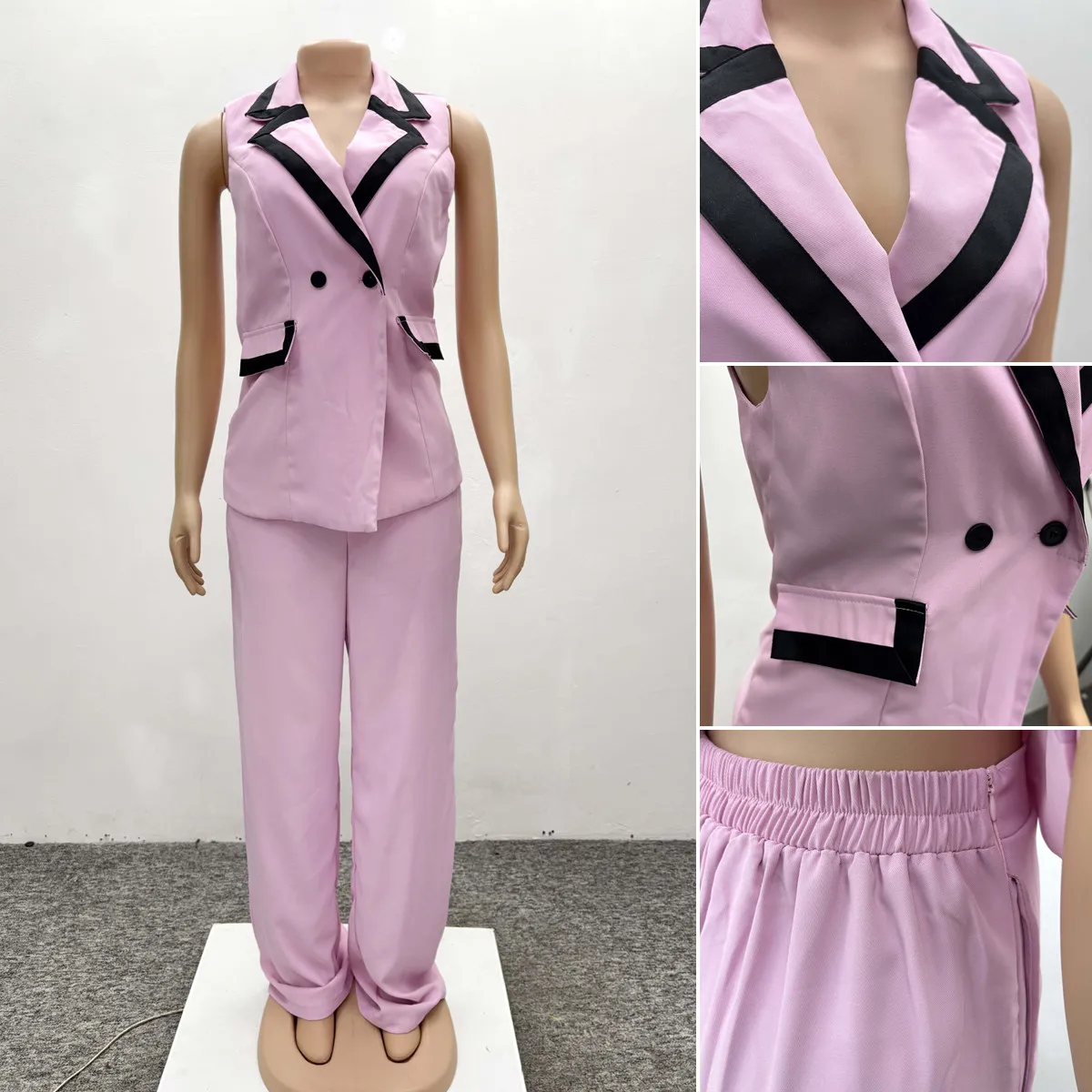 Ensemble 2 Pièces Femme Gilet + Pantalon Color Block – Tenue Bureau Chic Africaine