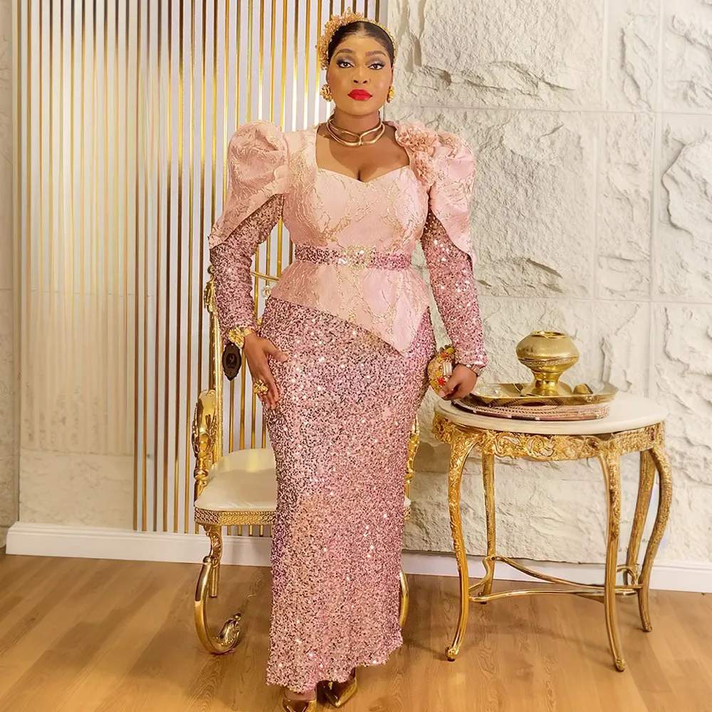 Robe Sirène Luxe S10822 – Col V, Sequins & Ceinture | Soirée & Église