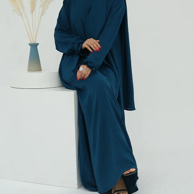 Ensemble Abaya 3 Pièces Dubai Luxe avec Hijab, Ceinture et Poches – Robe Longue Modeste