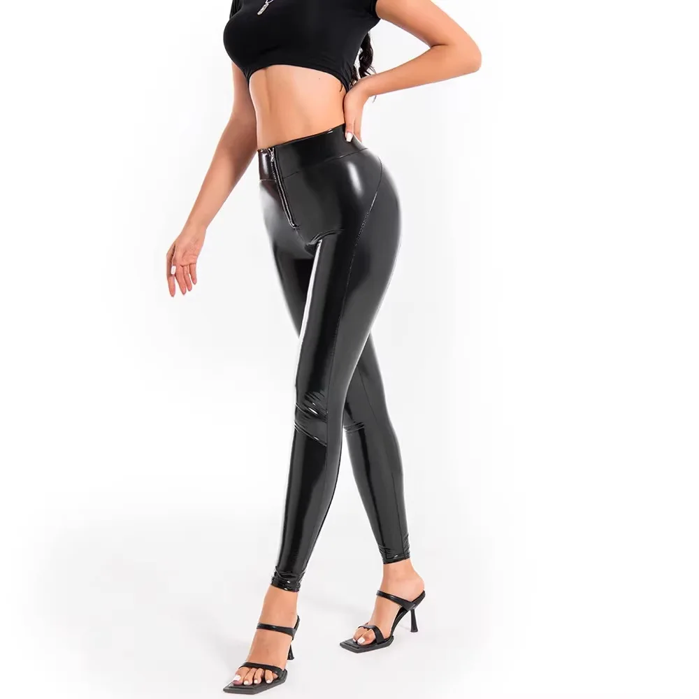 Legging Taille Haute Brillant Cuir PU Noir – Sexy & Tendance