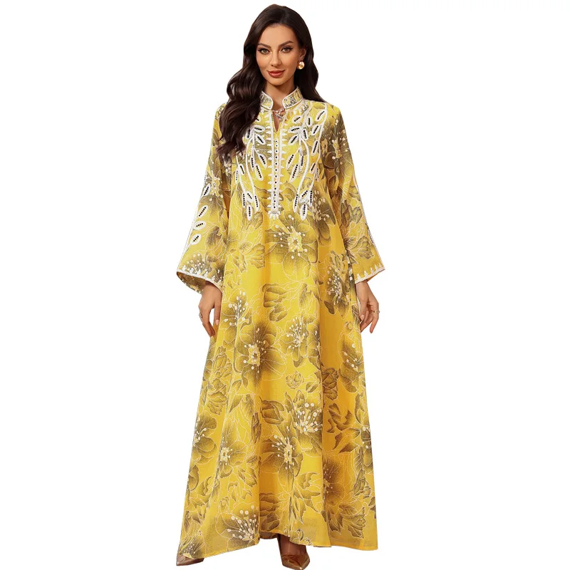 Abaya Kaftan Brodée Luxe – Robe Longue Ethnique Florale pour Femme