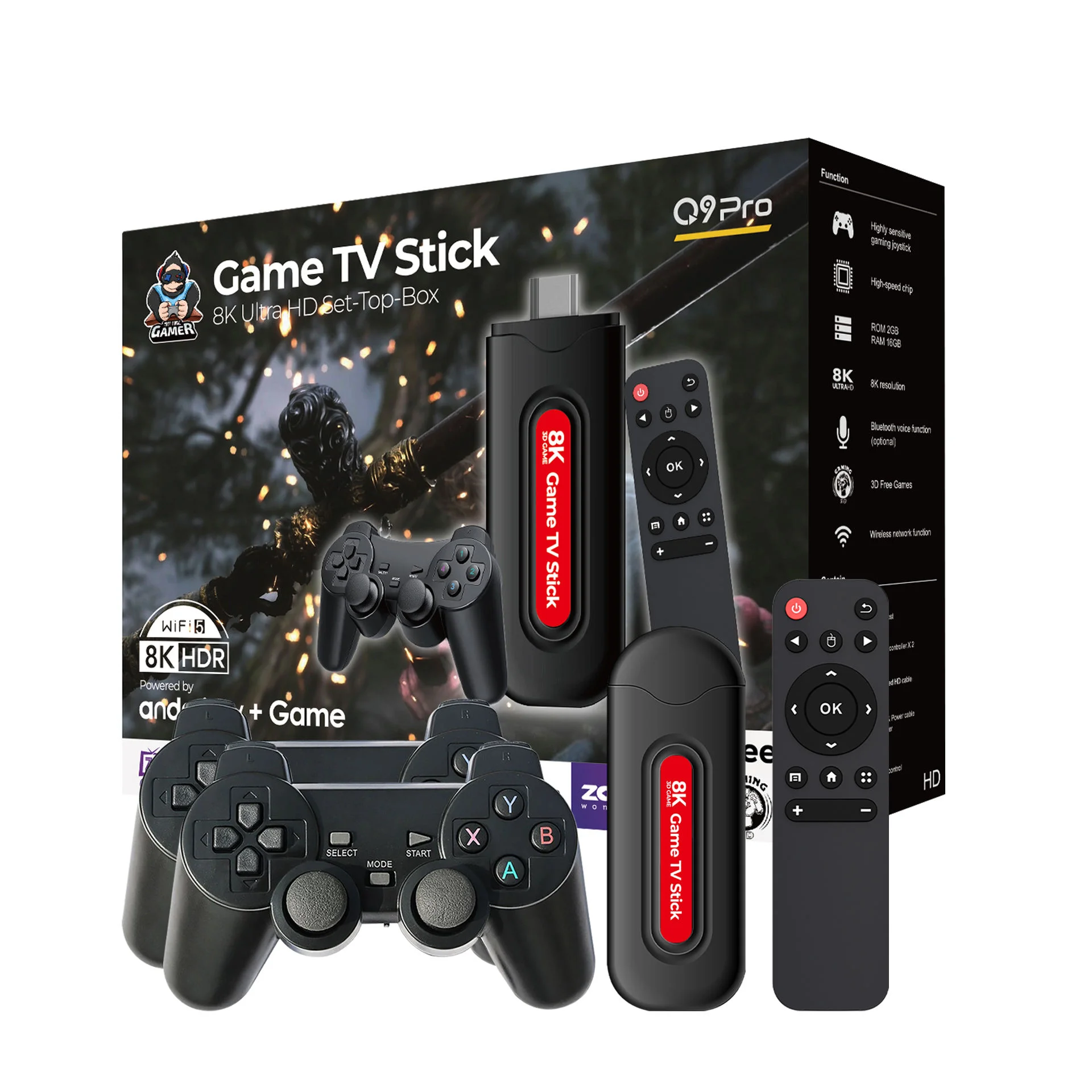 Console de Jeux Rétro Q9 Pro 4K – 15000+ Jeux, 2 Manettes Sans Fil, Plug & Play TV