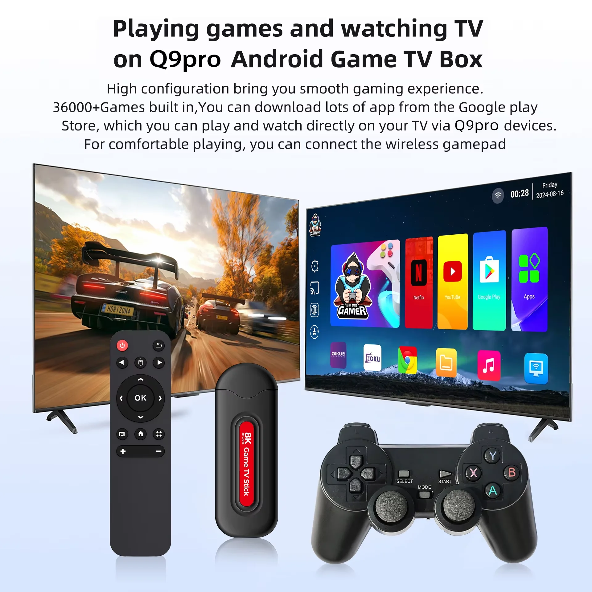 Console de Jeux Rétro TV Q9 Pro – 15000+ Jeux, 2 Manettes Sans Fil 2.4GHz, 16GB