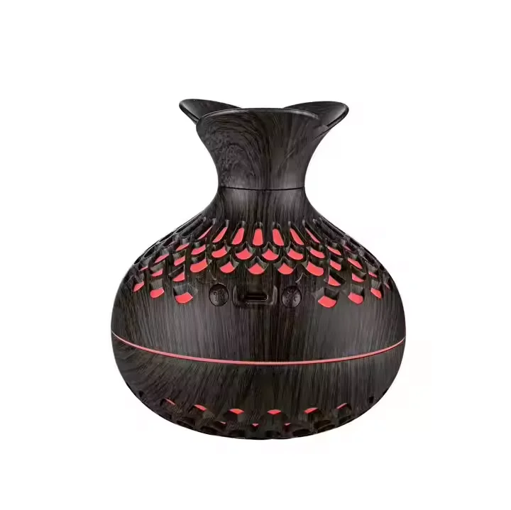 Humidificateur Ultrasonique USB Mini Diffuseur d'Arômes 7 Couleurs LED Grain de Bois 500ml