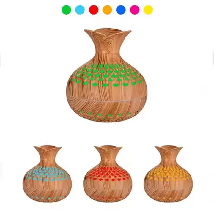 Humidificateur Ultrasonique USB Mini Diffuseur d'Arômes 7 Couleurs LED Grain de Bois 500ml