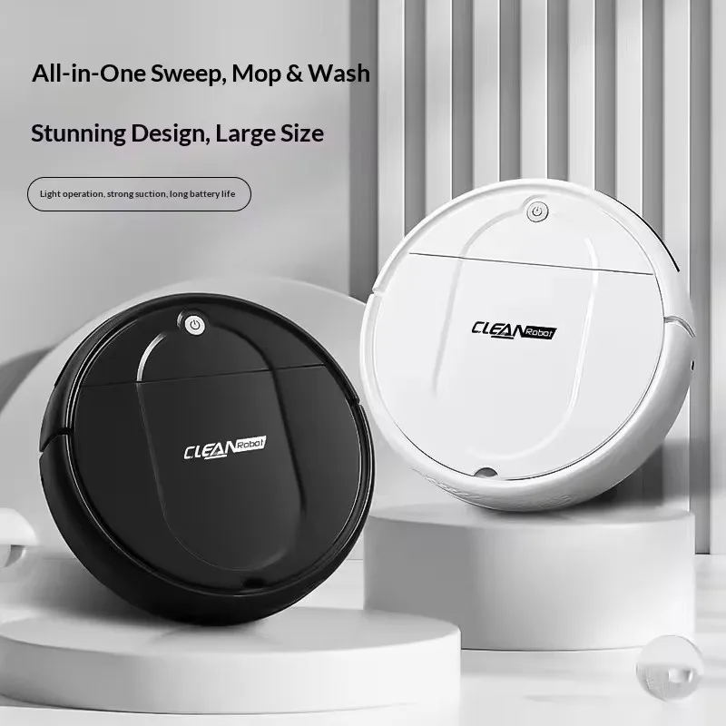 Robot Aspirateur 3-en-1 Laveur & Balayeur – 4500 Pa, Recharge USB, 90 min d'autonomie
