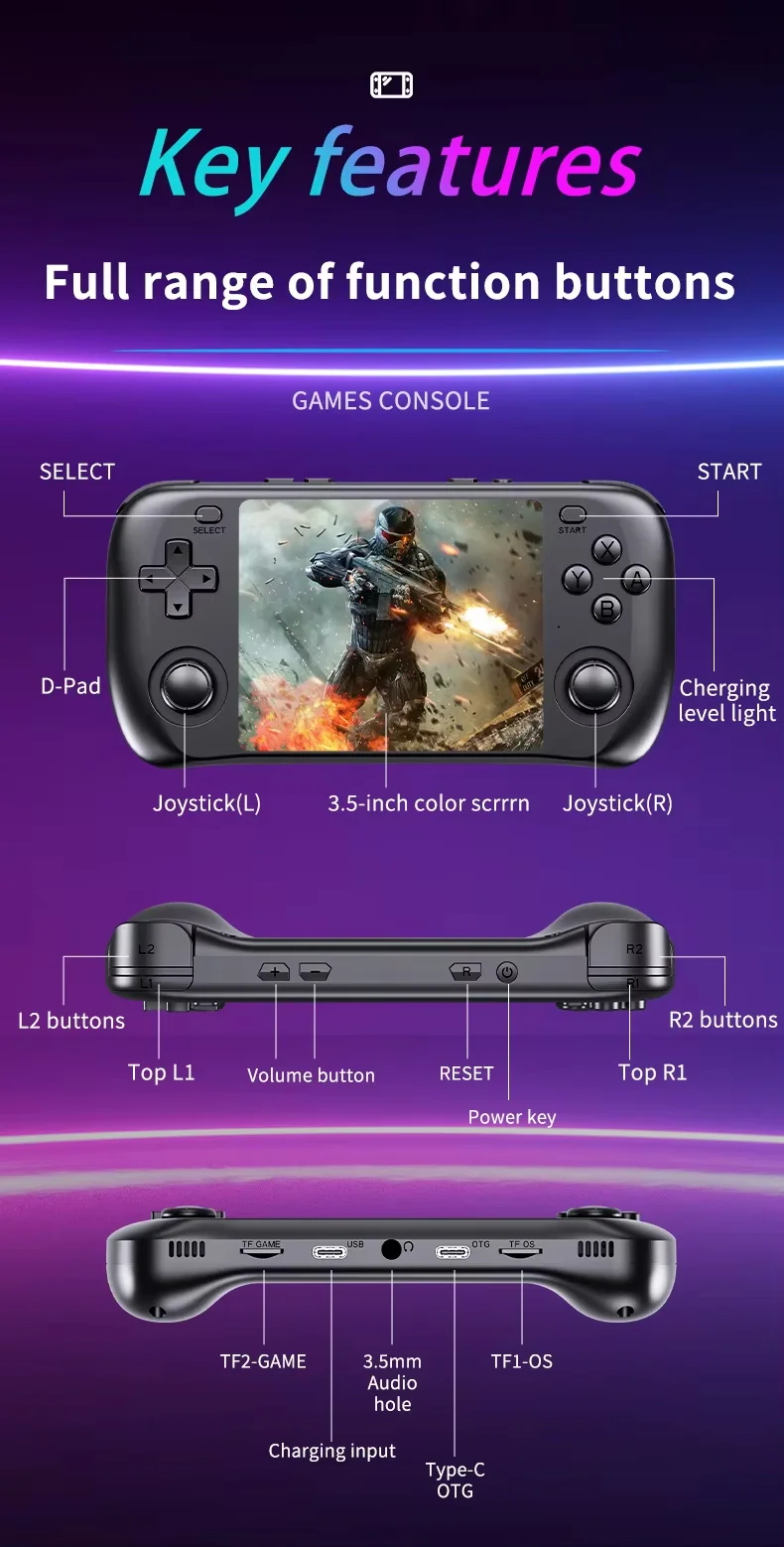 Console de Jeu Portable H36s – Écran IPS 3.5" HD, 10 000 Jeux Intégrés, Wi-Fi, Batterie 3000mAh
